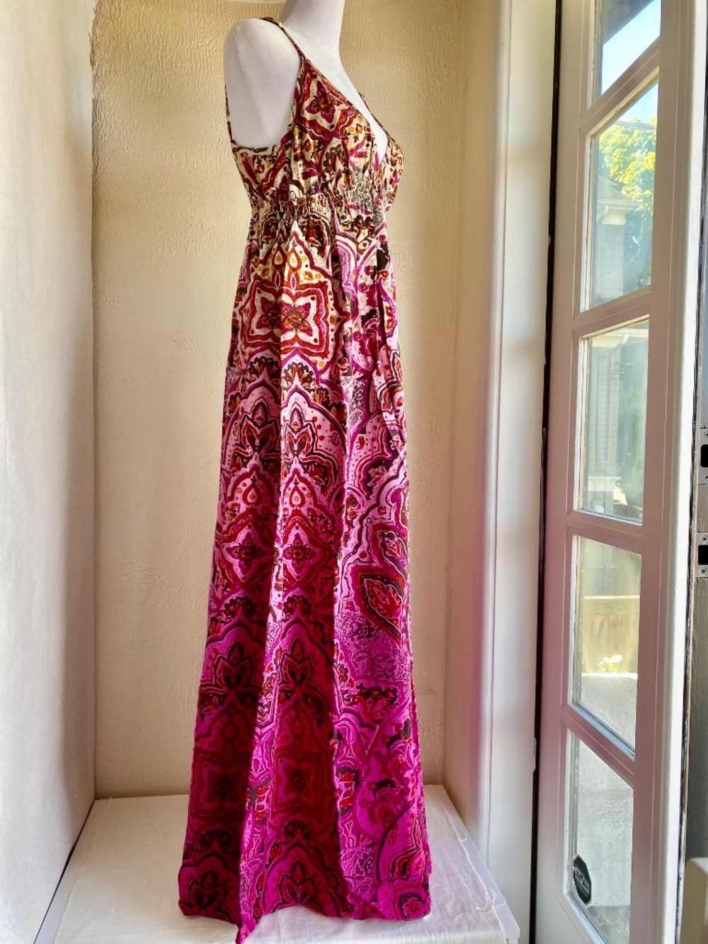Lucky Brand fuchsia paisley maxi sun dress with ombre hem Size S